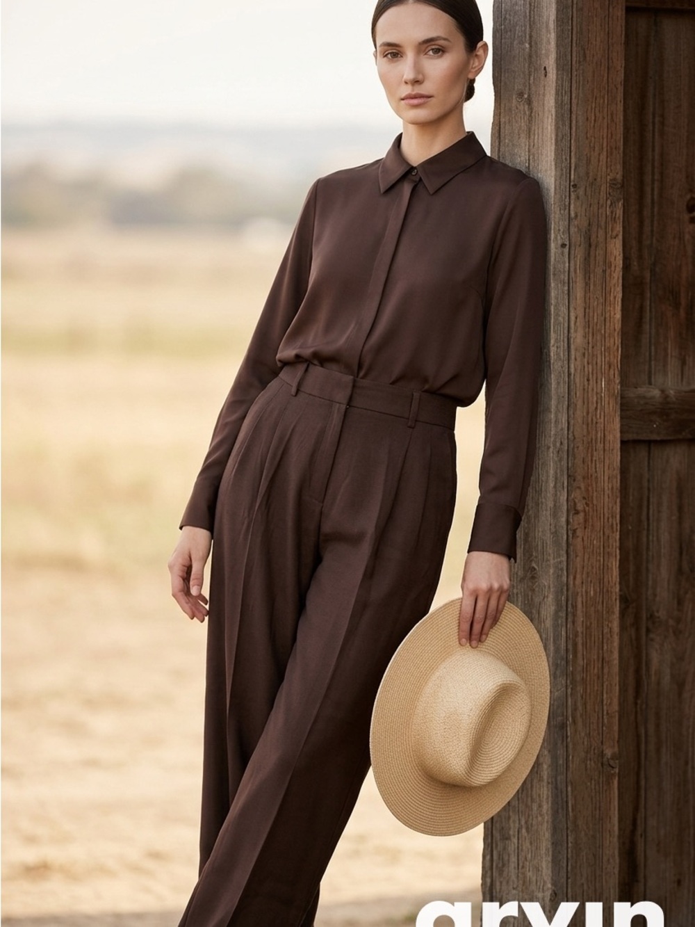 Women’s Wide leg Brown Pleated Dress Pants